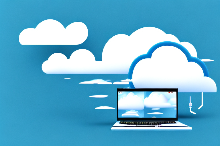 A computer with a cloud in the background